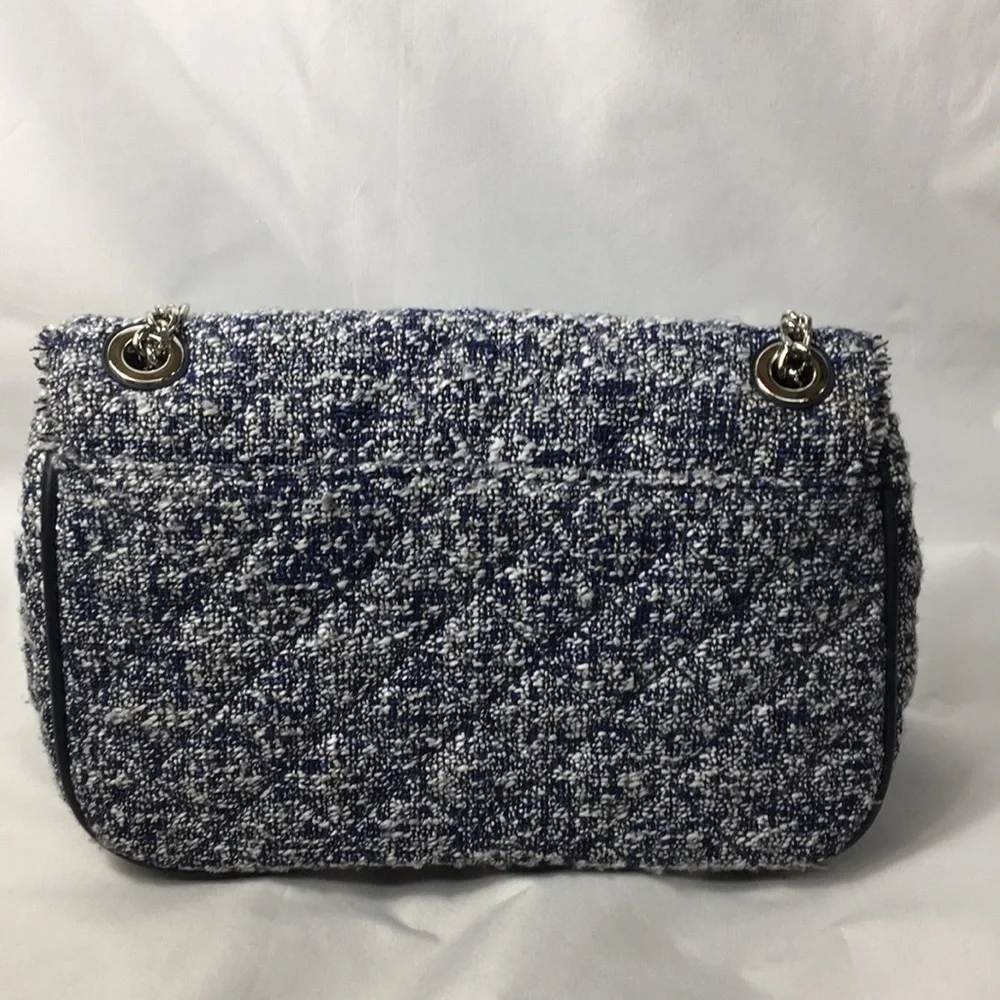 Michael Kors Navy Blue and White Tweed Flap Bag Crossbody Purse Like-NEW